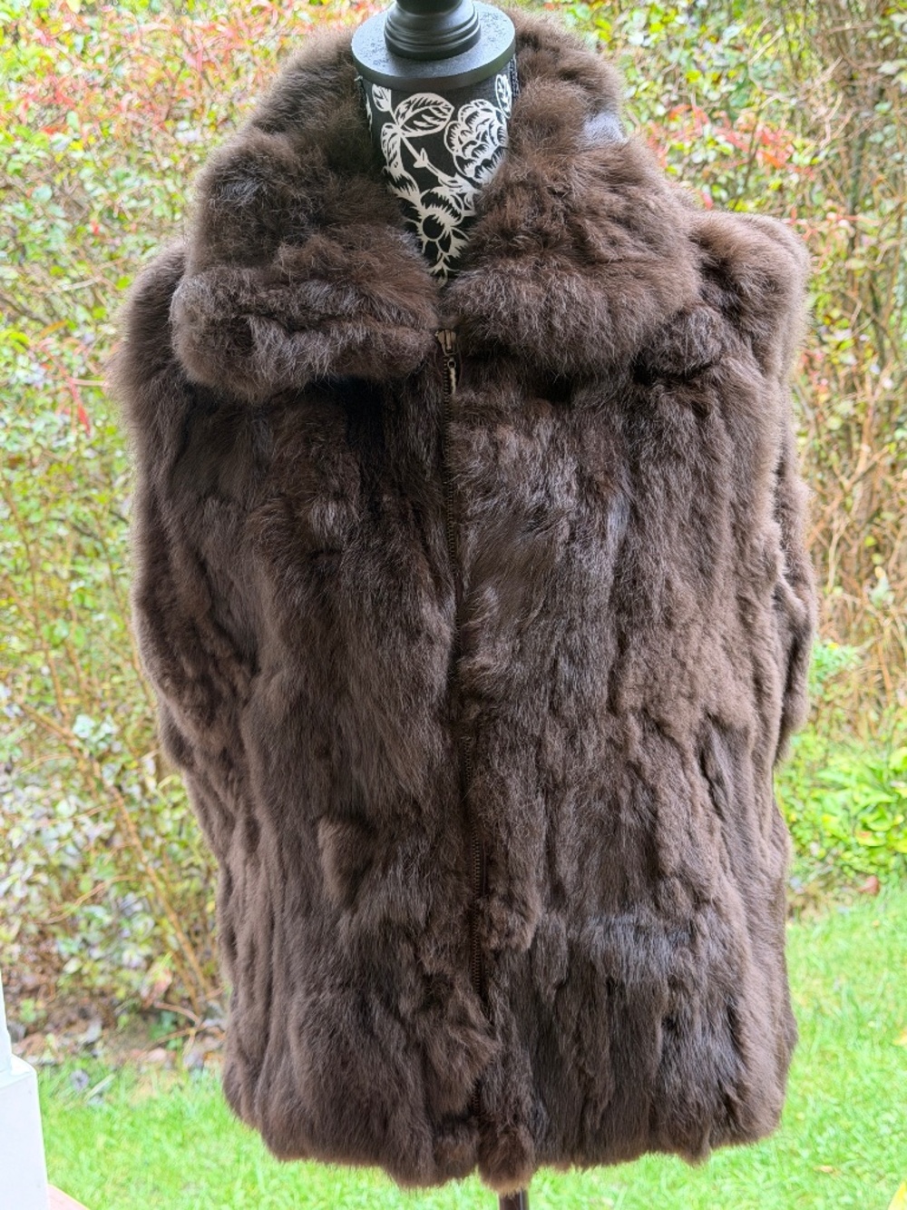 Vintage Genuine Fur Vest Brown Oversized Collar Unbranded
